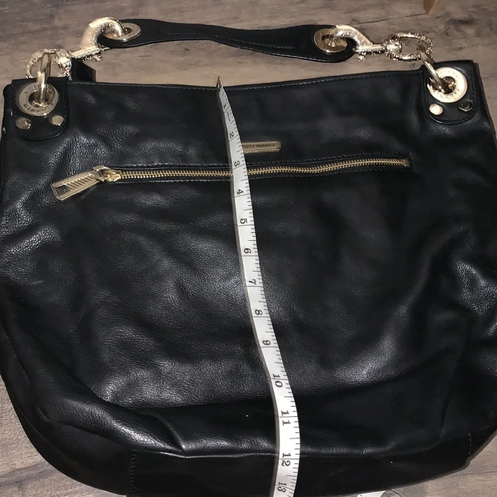 REBECCA MINKOFF BLACK LEATHER GOLD STUDDED HANDBAG - Picture 6 of 10